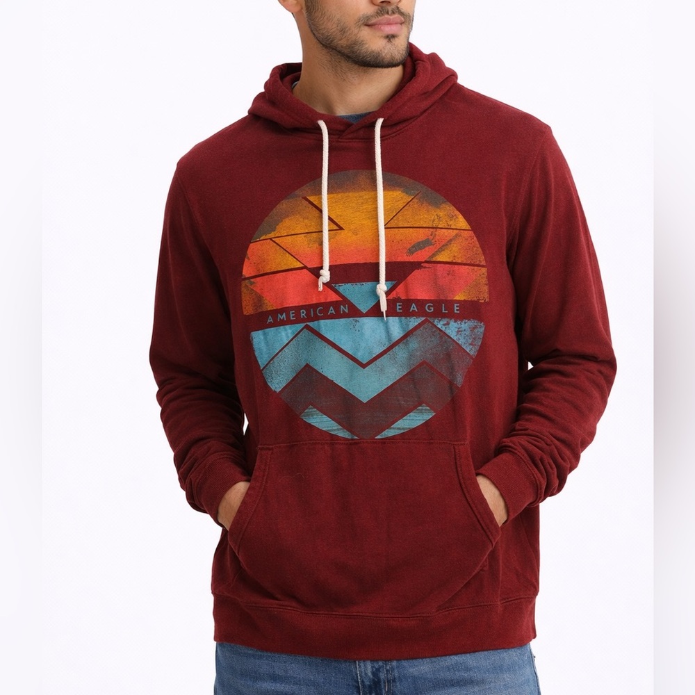 American Eagle Outfitters Red and Blue Graphic Sweatshirt